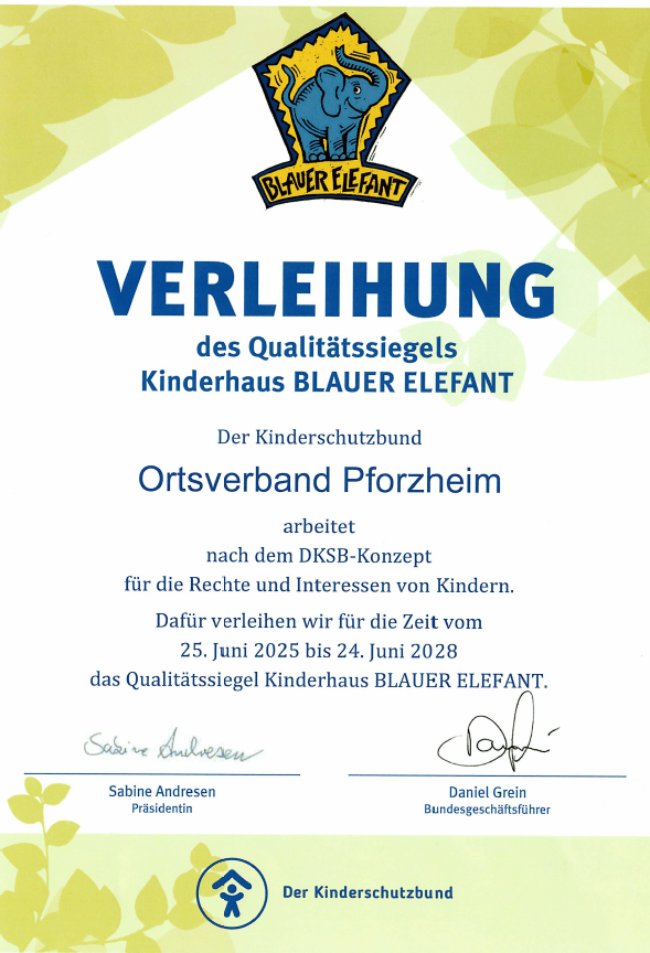 Qualitätssiegel Kinderhaus Blauer Elefant